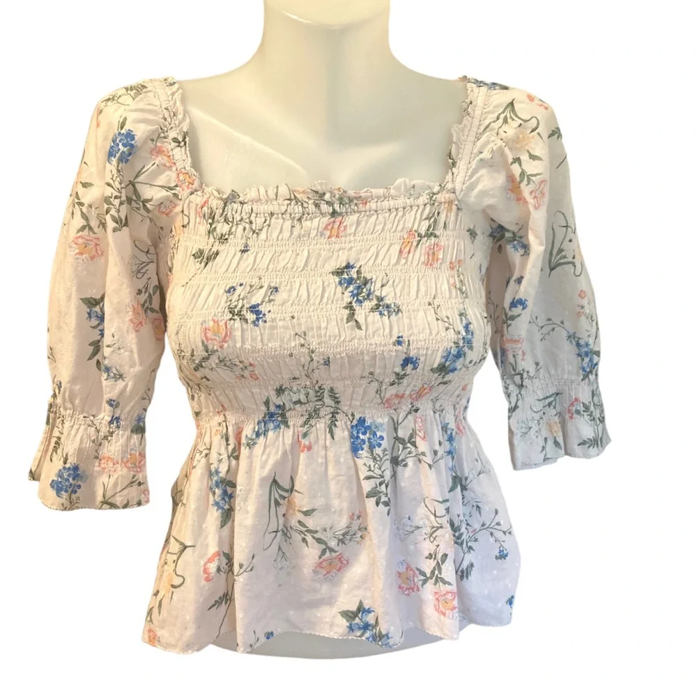 LAST CHANCE Saylor Shirt Womens Pink COTTON Floral Peplum Clover Blouse top - Picture 3 of 8